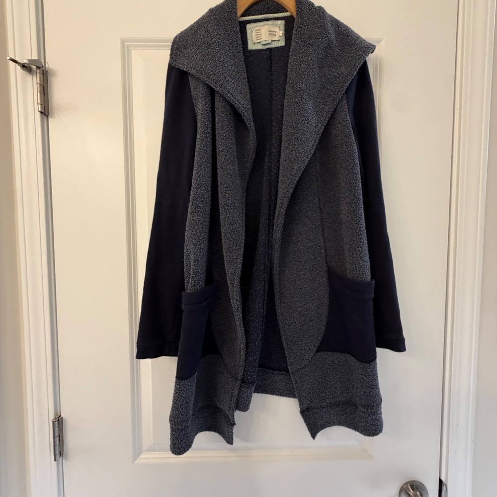 Saturday Sunday Anthropologie Mixed Media Boucle Open Cardigan Navy Grey Small - Picture 2 of 9